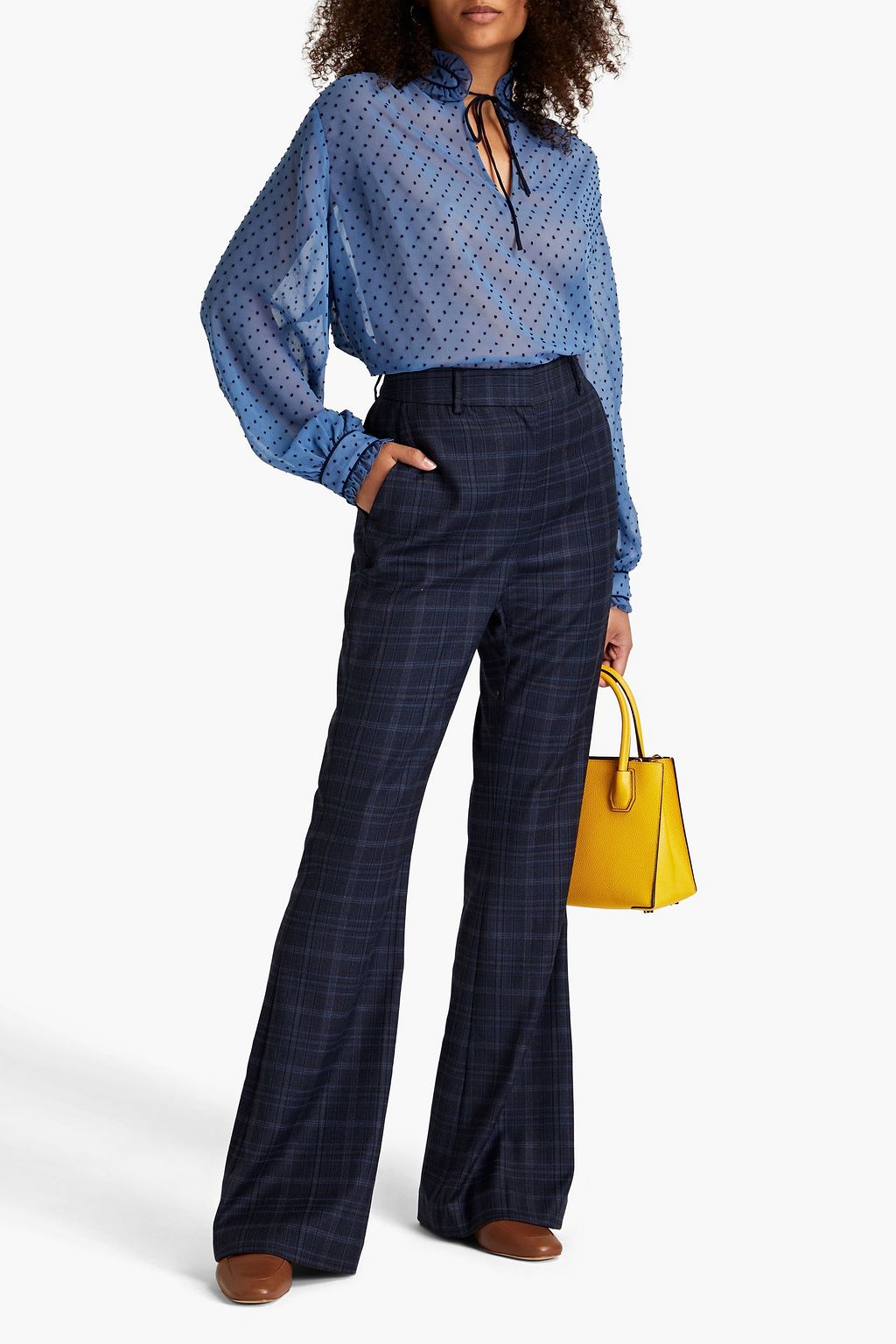 SANDRO Shirred Swiss-dot  blouse