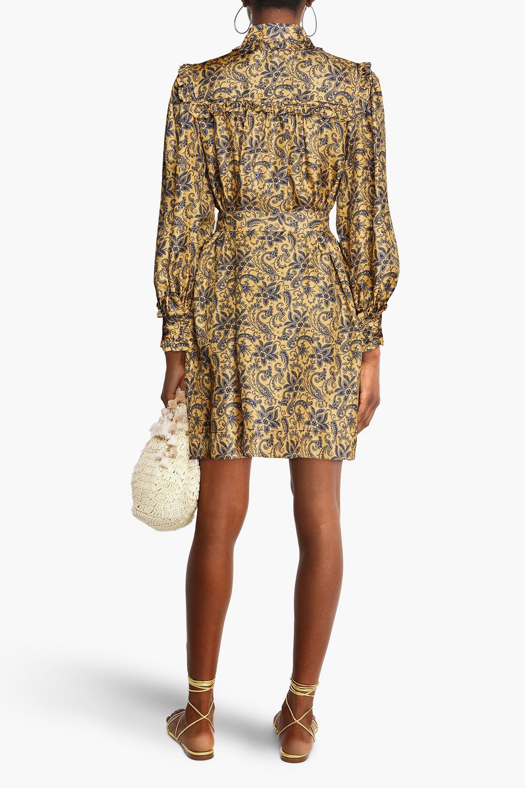 SANDRO Harmonie belted printed silk-twill mini dress | THE OUTNET