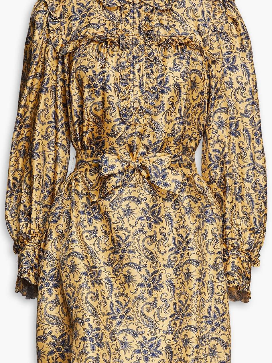 belted printed silk-twill mini dress