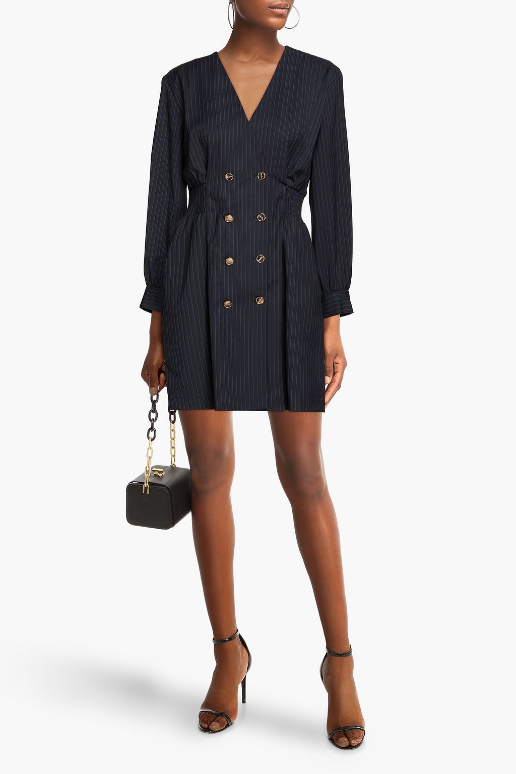 SANDRO Double-breasted pinstriped twill mini dress