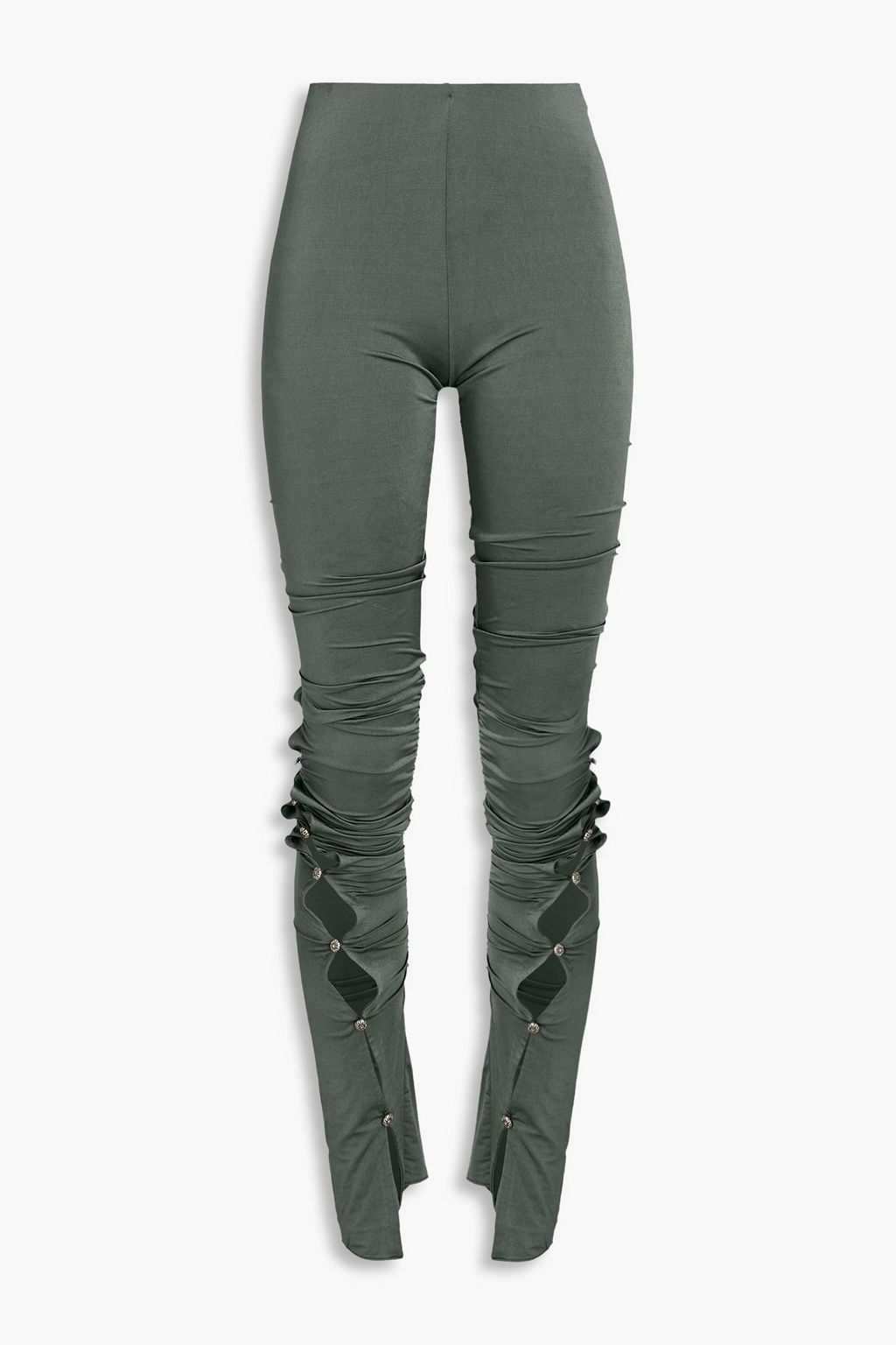 ACNE STUDIOS Button-embellished ruched satin-jersey leggins