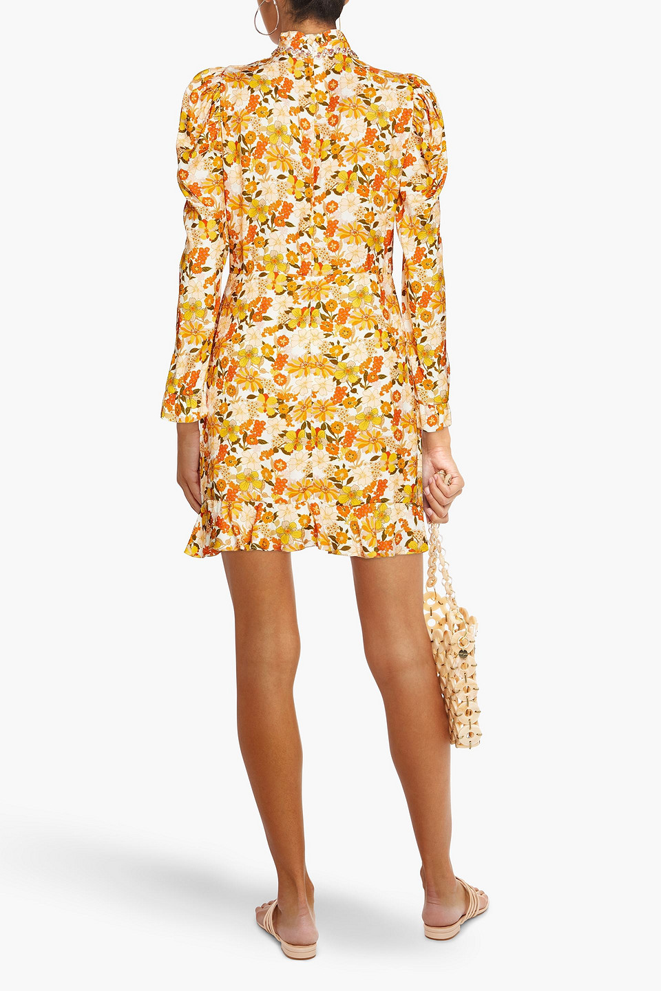 Shop Sandro Grace Ruched Floral-jacquard Mini Dress In Ecru