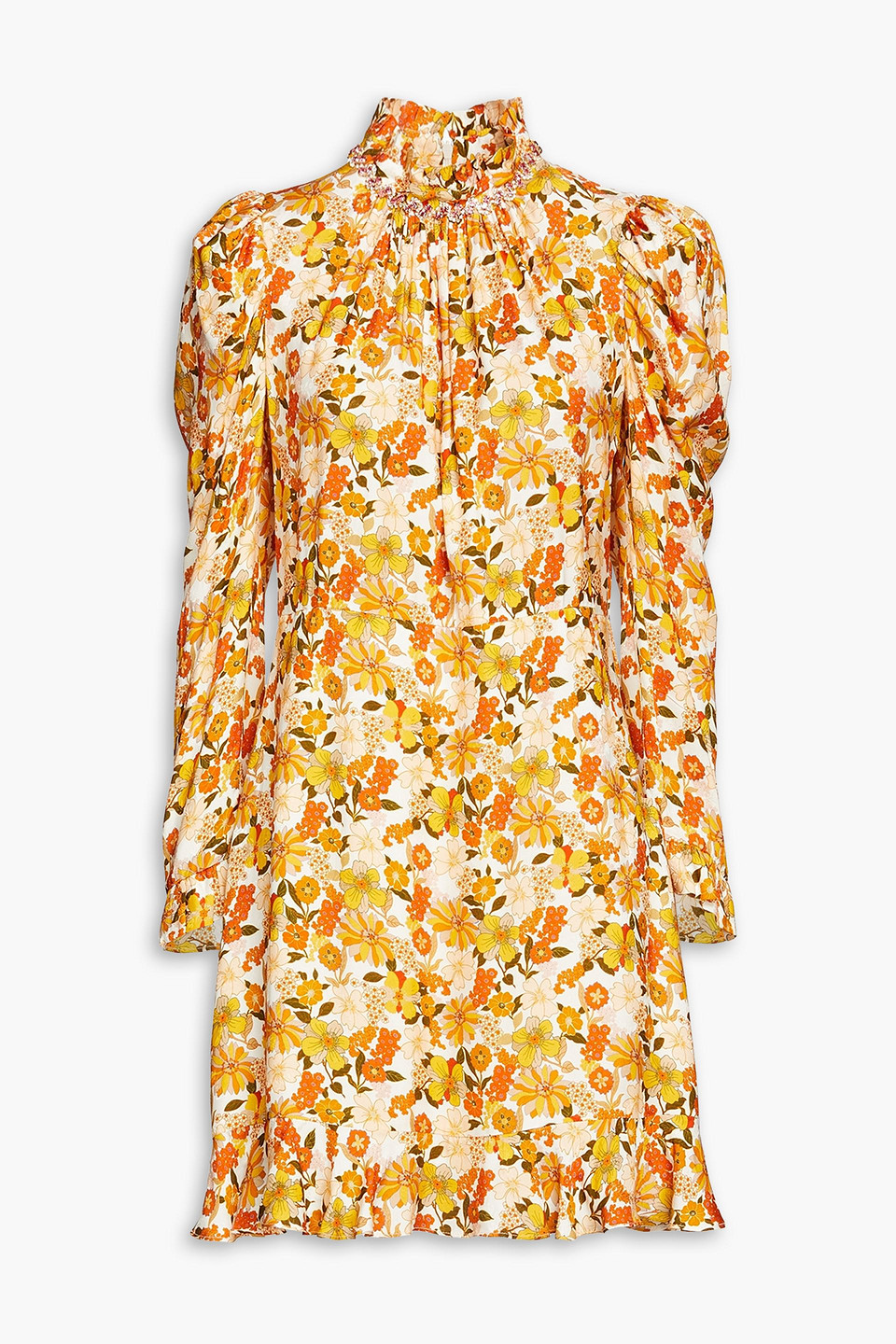 Sandro Grace Ruched Floral-jacquard Mini Dress In Ecru