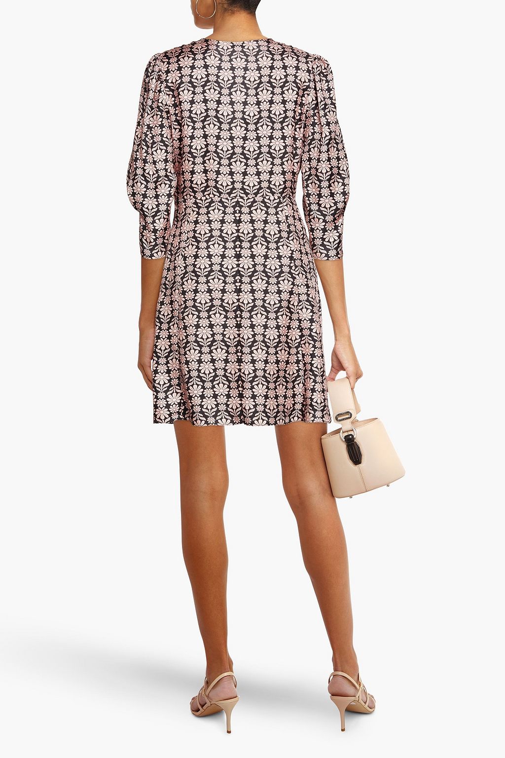SANDRO Button-embellished floral-print silk-twill mini dress