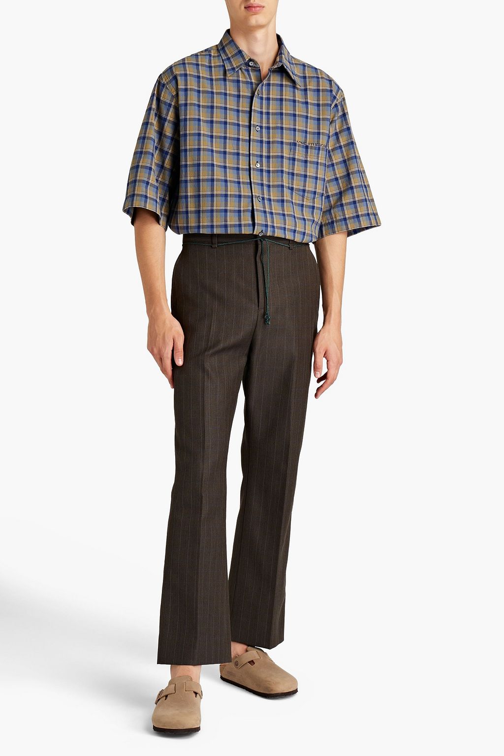 ACNE STUDIOS Bootcut belted checked wool-blend pants