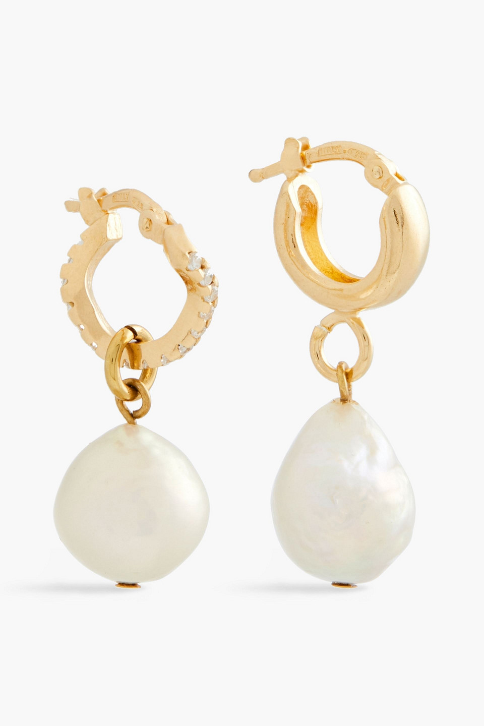 24-karat gold-plated, siamite and freshwater pearl earrings