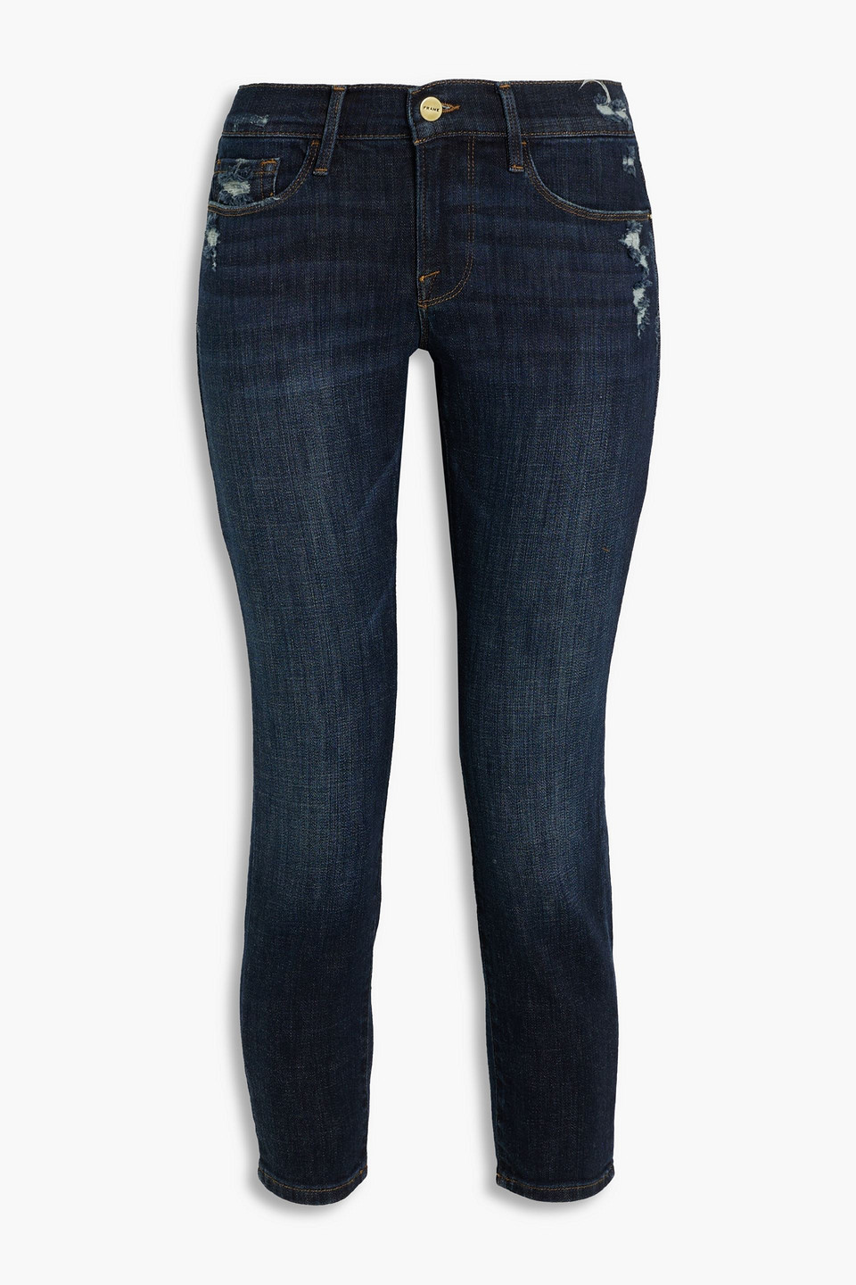 Frame Le Garcon Cropped Distressed Mid-rise Skinny Jeans In Blue