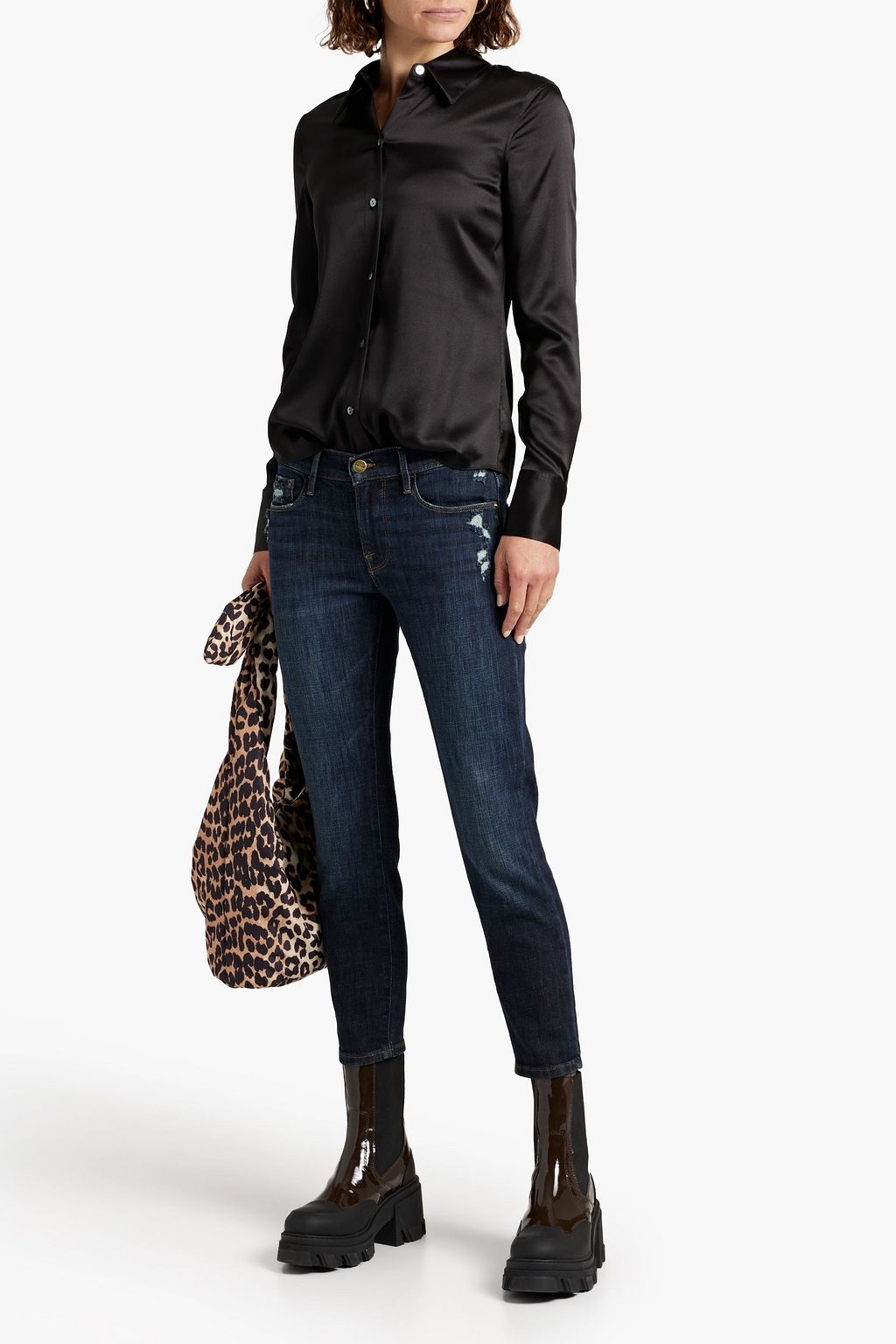 FRAME Le Garcon cropped distressed mid-rise skinny jeans