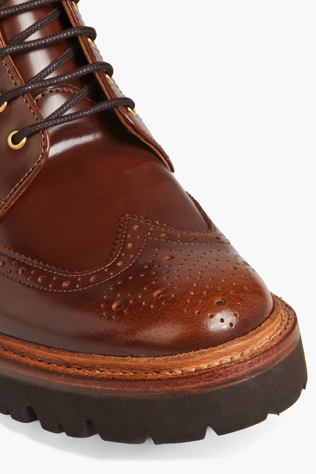 GRENSON حذاء بوت كومبات ’إيمالين’ من الجلد اللامع المخرم
