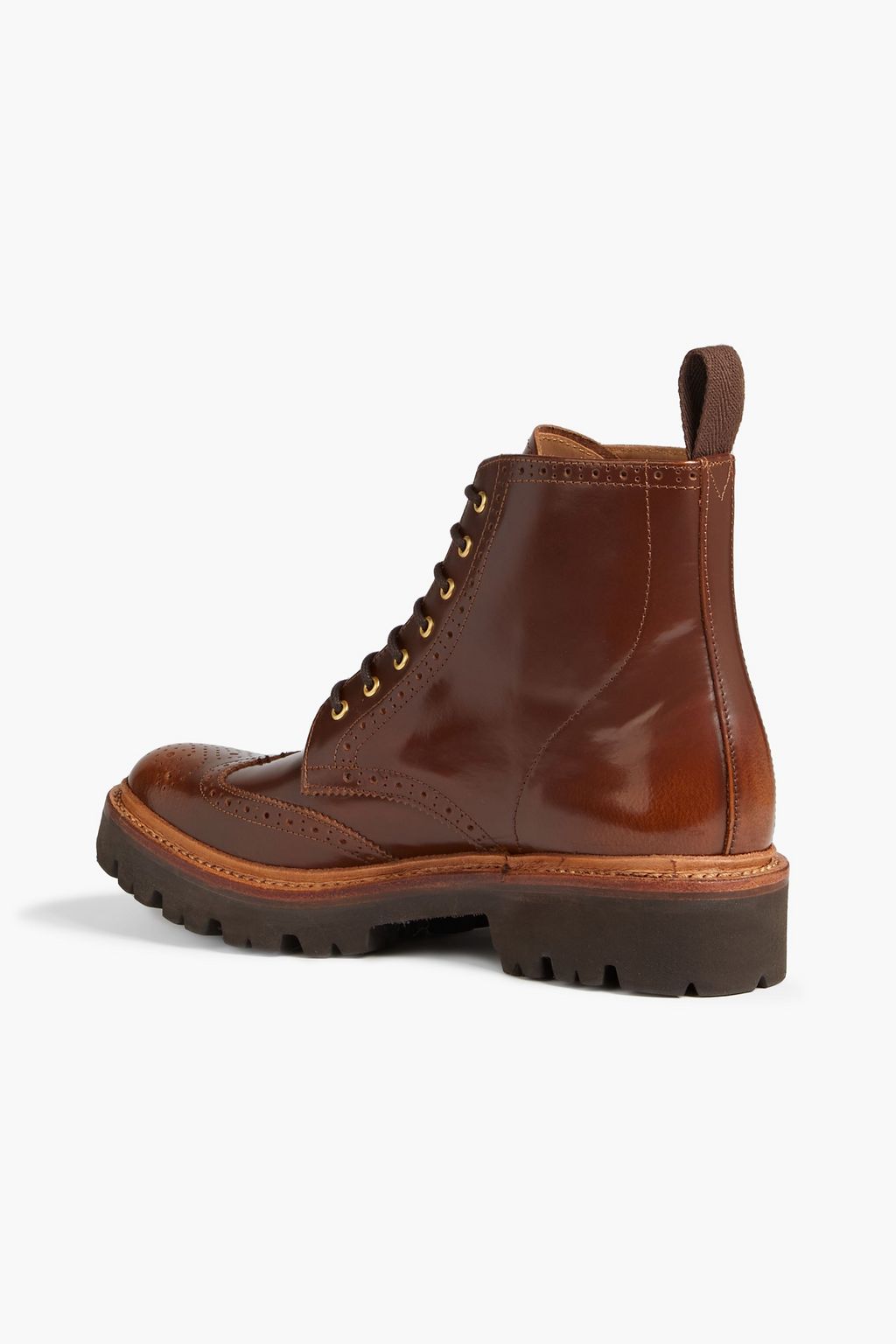 GRENSON Emmaline perforated glossed-leather combat boots | THE OUTNET