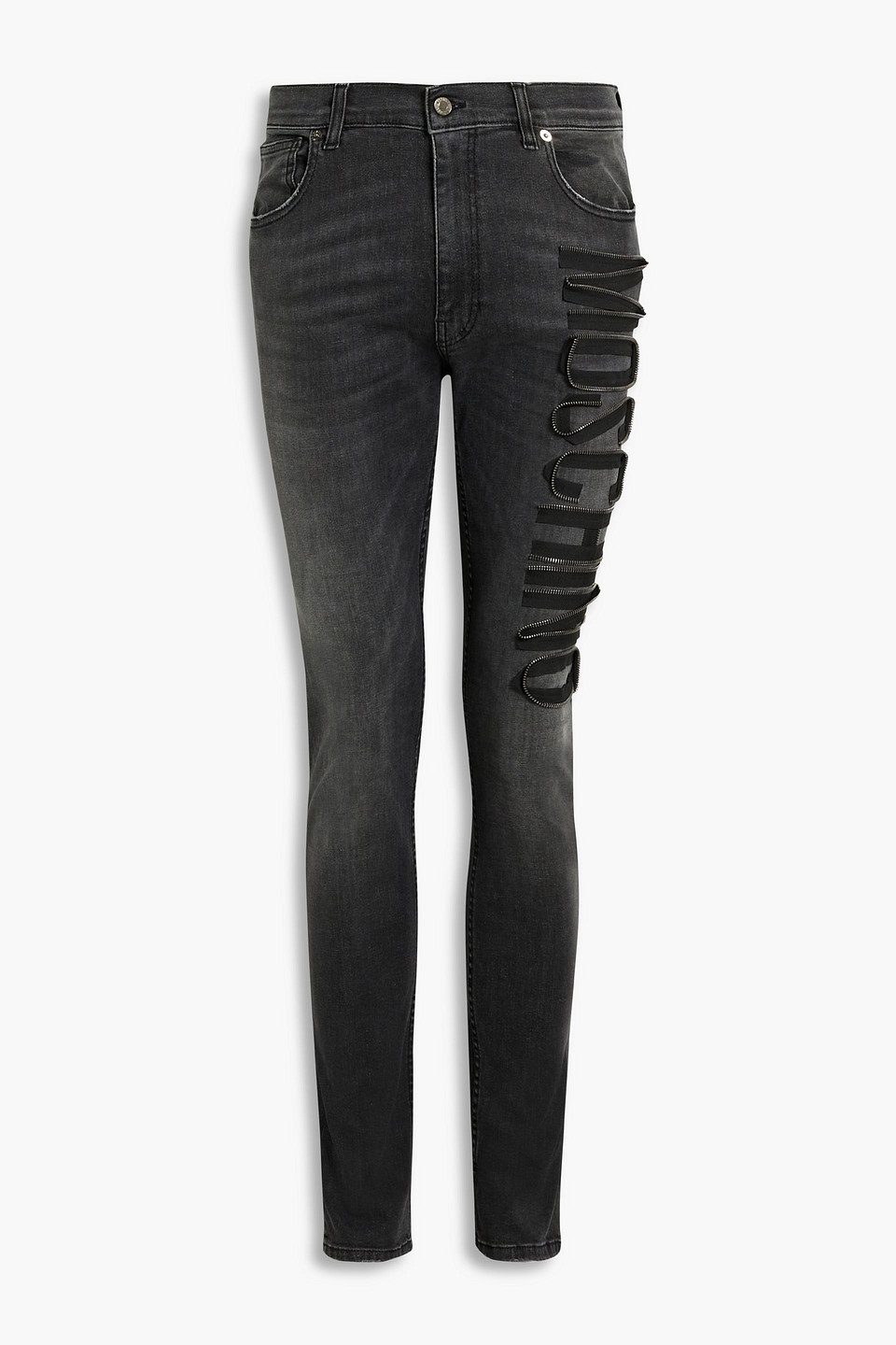 Moschino Skinny-fit Zip-detailed Faded Denim Jeans In Anthracite