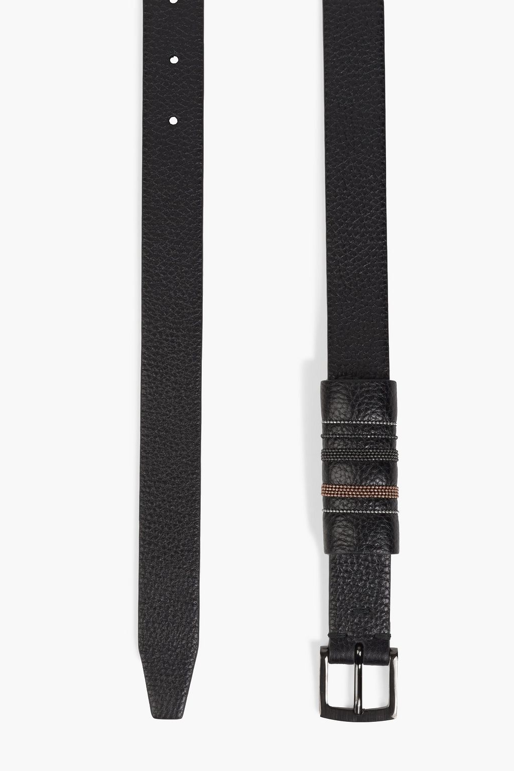 BRUNELLO CUCINELLI Bead-embellished pebbled-leather belt