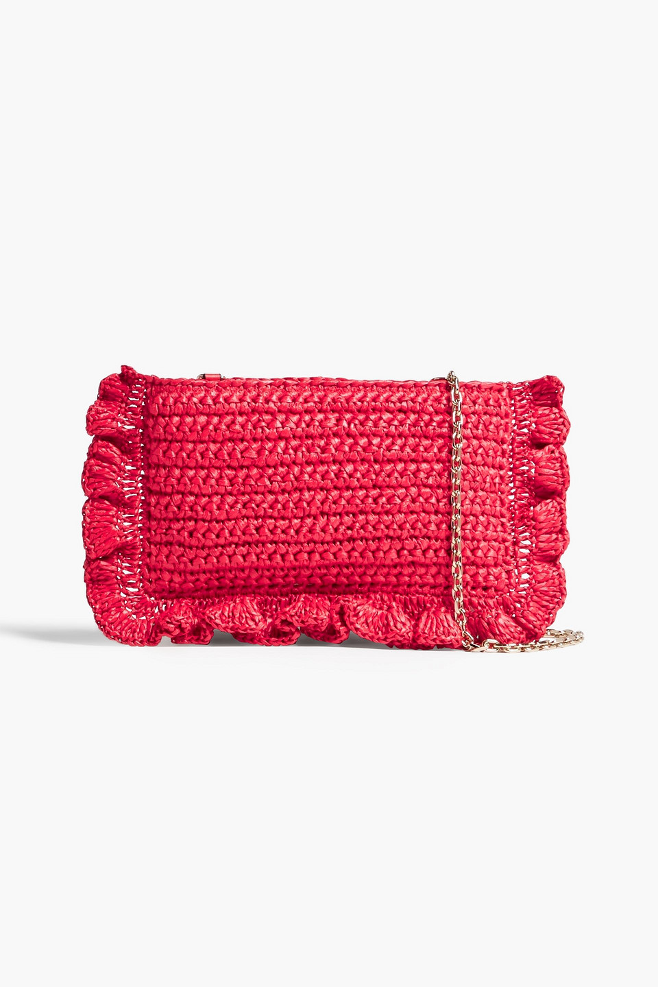 Red Valentino Rock Ruffle Raffia Shoulder Bag In Crimson