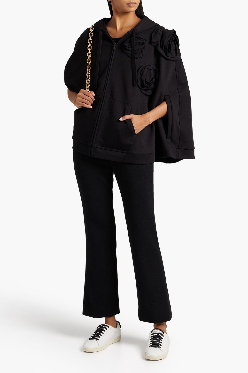 VALENTINO GARAVANI Floral-appliquéd French cotton-terry hooded cape