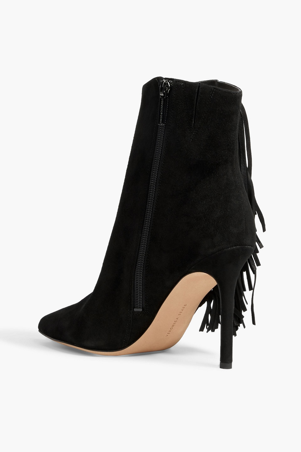 Shop Veronica Beard Nyomi Fringed Suede Ankle Boots In Black