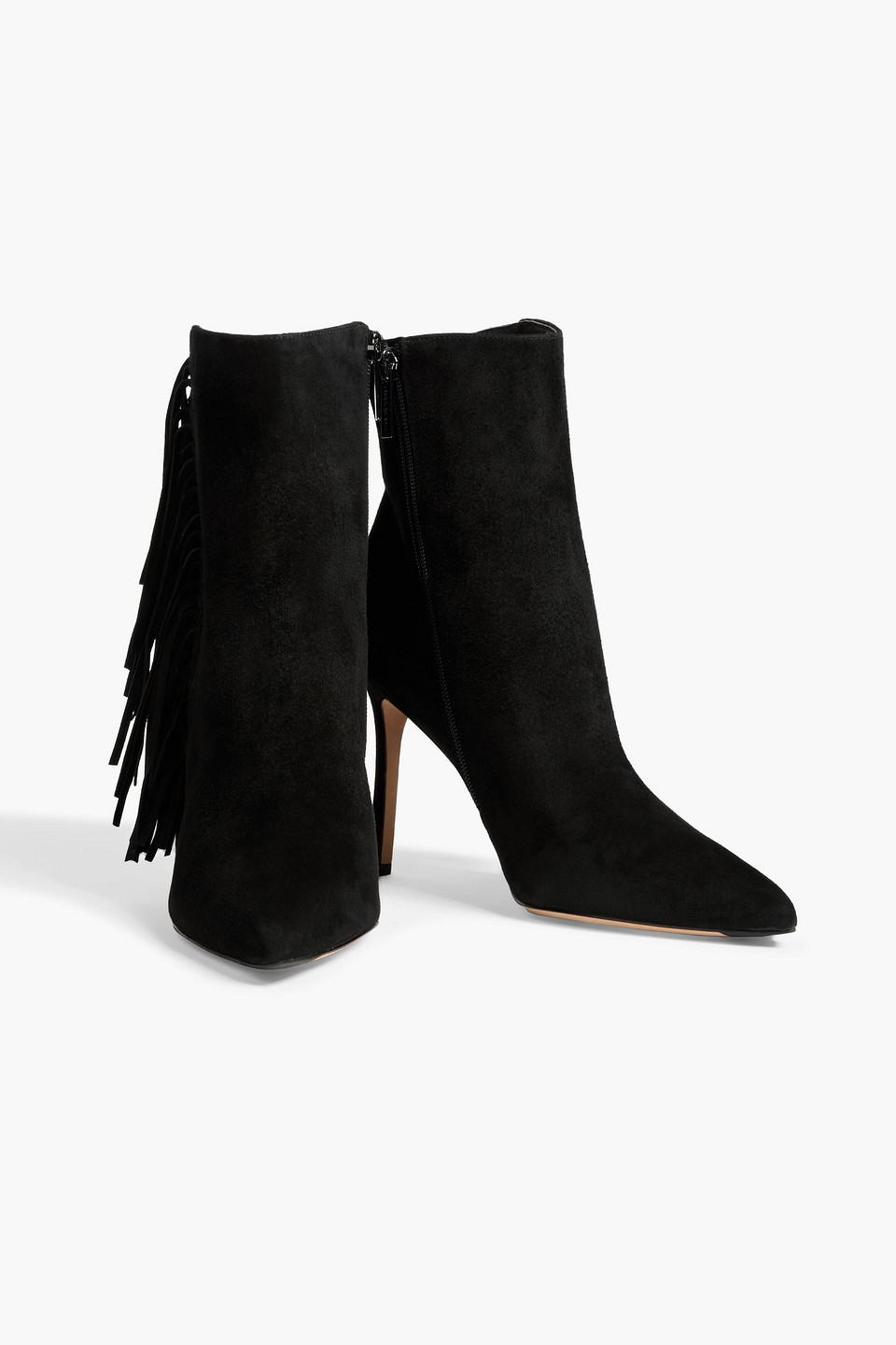 Shop Veronica Beard Nyomi Fringed Suede Ankle Boots In Black