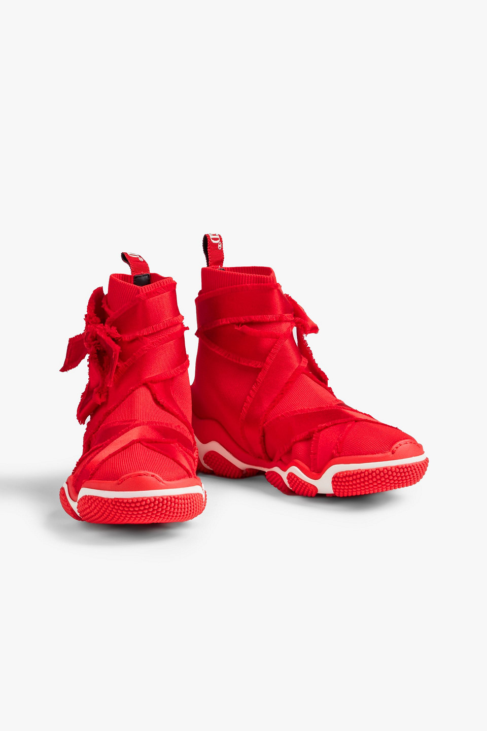 Shop Red Valentino Glam Run Satin-trimmed Stretch-knit High-top Sneakers In Red