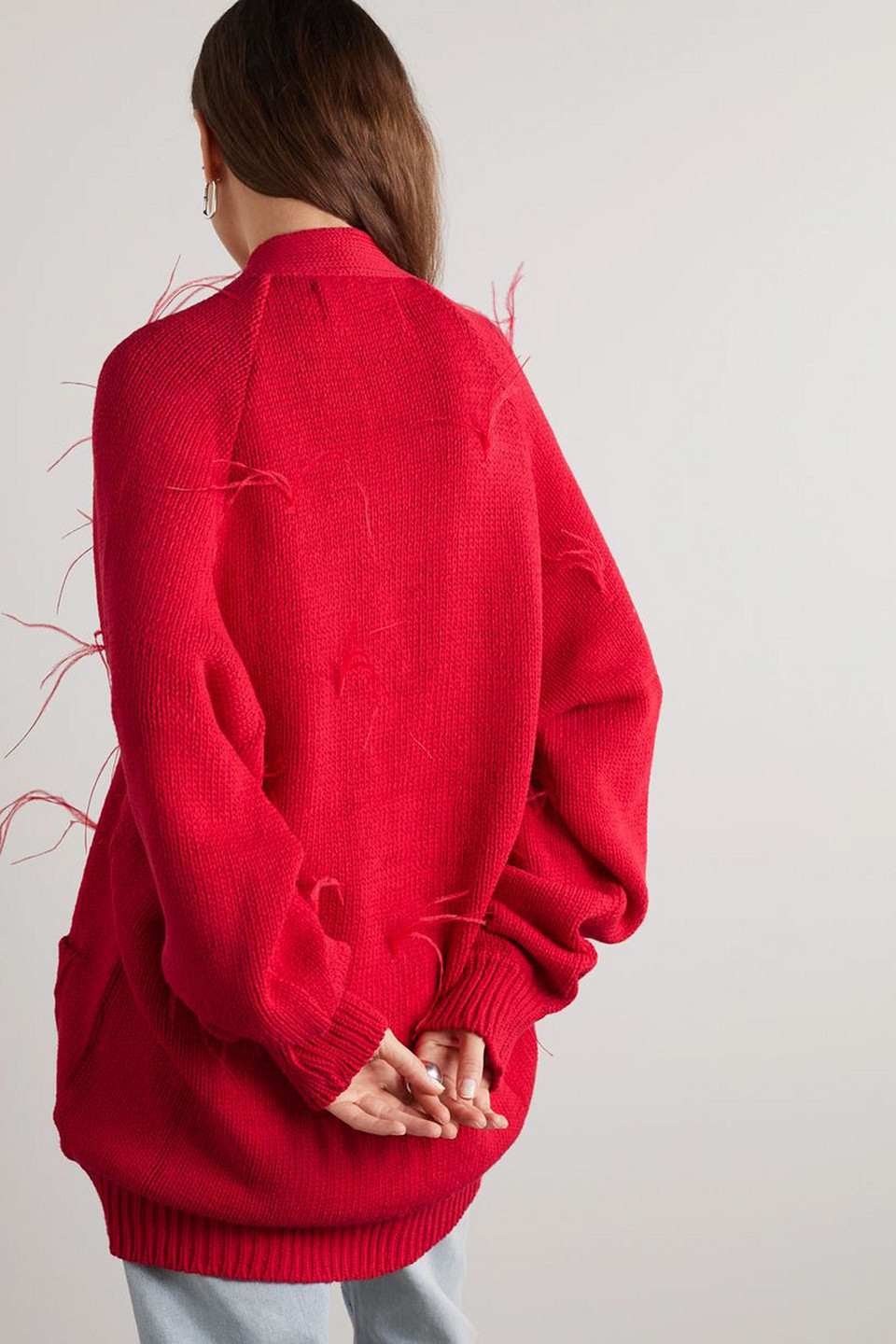 MARQUES' ALMEIDA OVERSIZED FEATHER-TRIMMED COTTON CARDIGAN