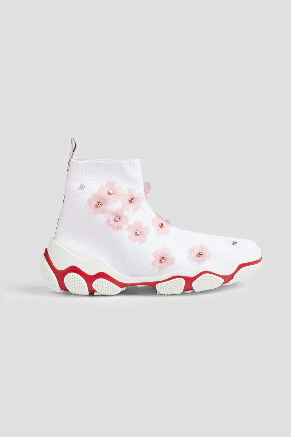 Red Valentino Glam Run Floral-appliquéd Stretch-knit High-top Sneakers In White