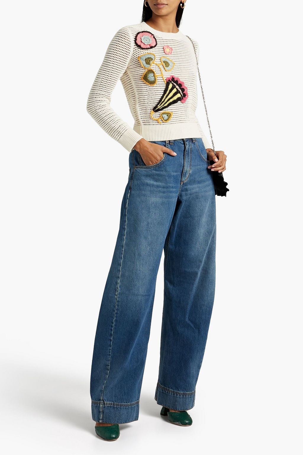 REDVALENTINO Appliquéd crocheted cotton sweater