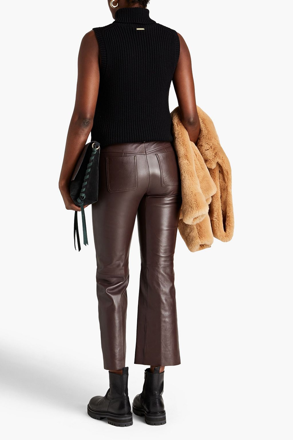 SANDRO Pebbled-leather straight-leg pants