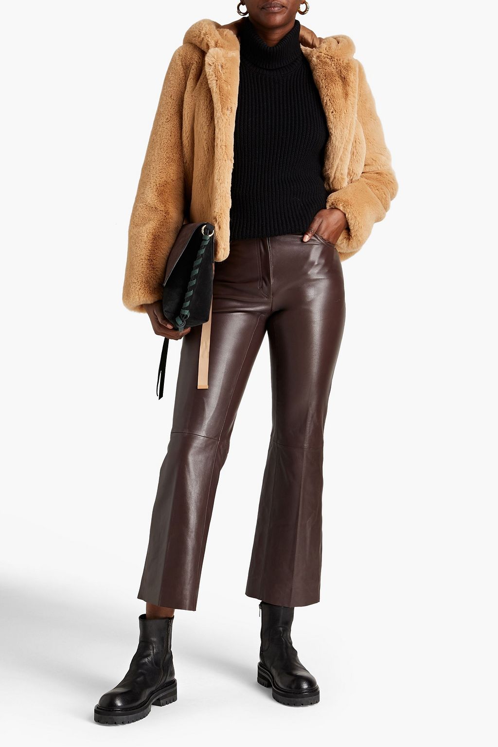 SANDRO Pebbled-leather straight-leg pants