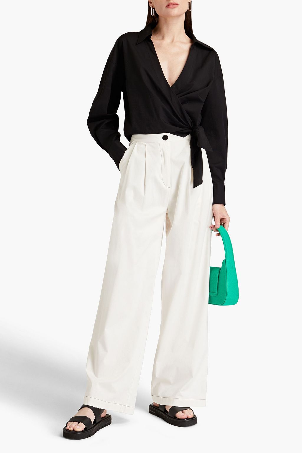MYKKE HOFMANN Pleated organic cotton-blend wide-leg pants