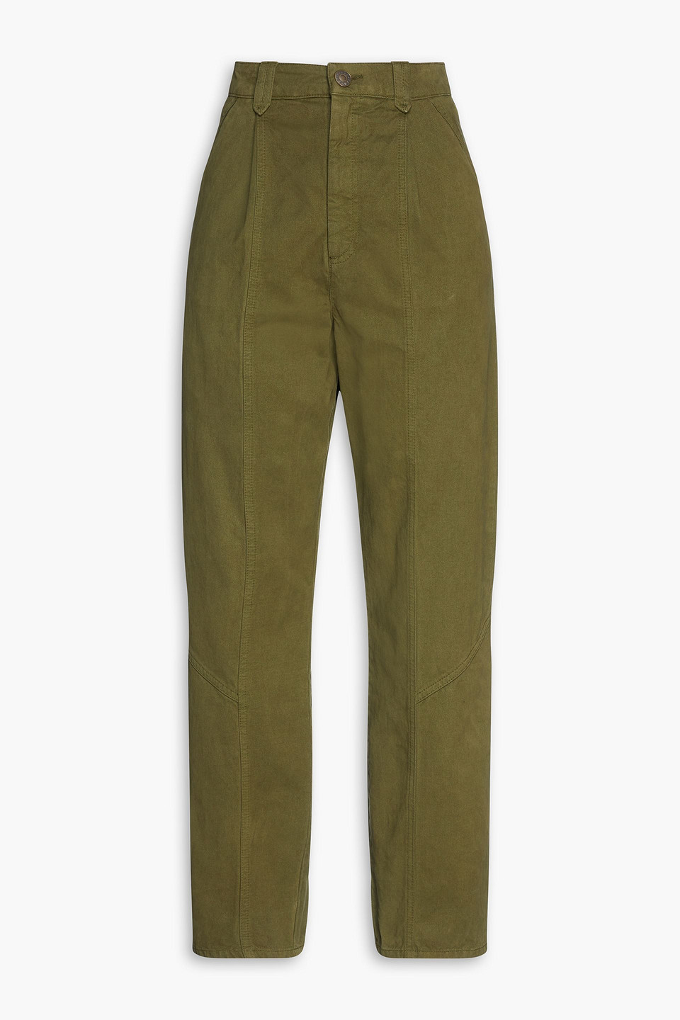 Sandro Sahara Pleated Cotton-twill Straight-leg Trousers In Army Green