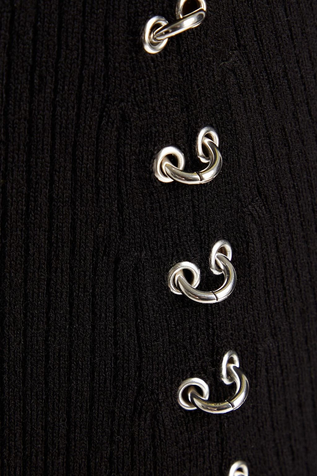 MAJE Eyelet-embellished ribbed-knit midi skirt