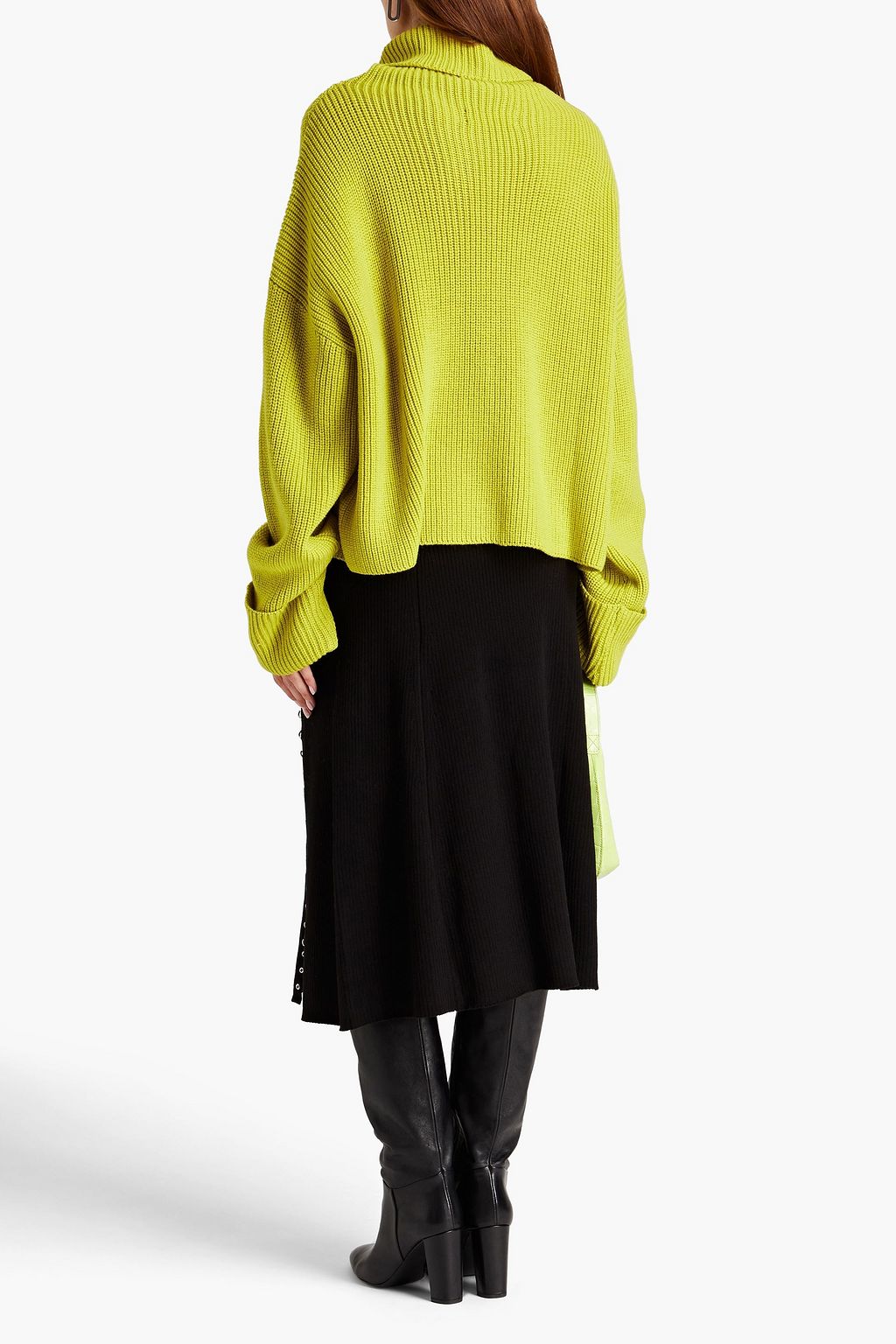 MAJE Eyelet-embellished ribbed-knit midi skirt