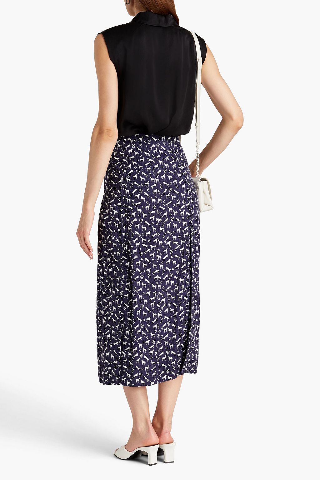 MAJE Studded printed jacquard twill midi skirt
