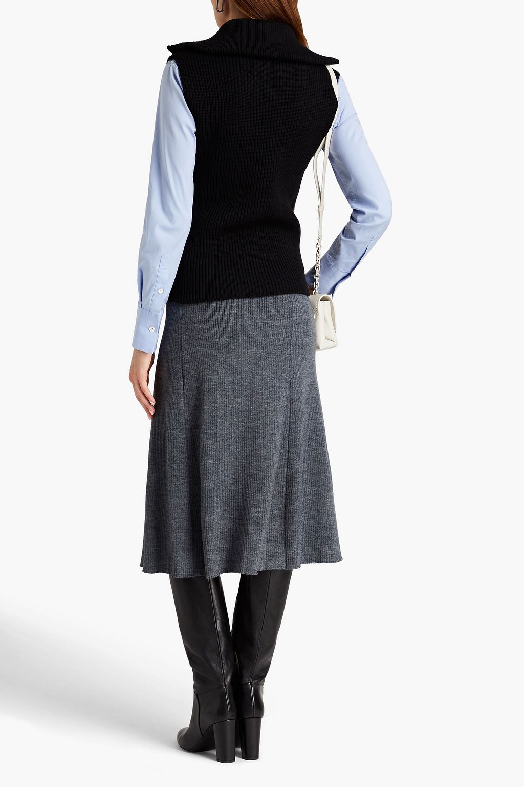 MAJE Jupitta eyelet-embellished ribbed-knit midi skirt