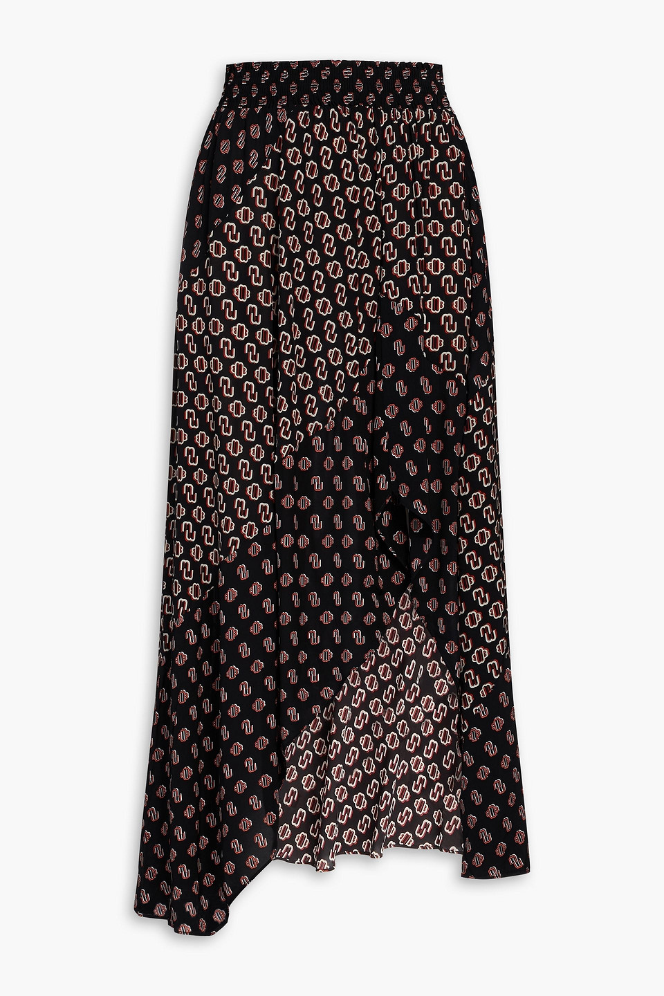 Maje - Asymmetric logo-print voile midi skirt - Black - FR 42