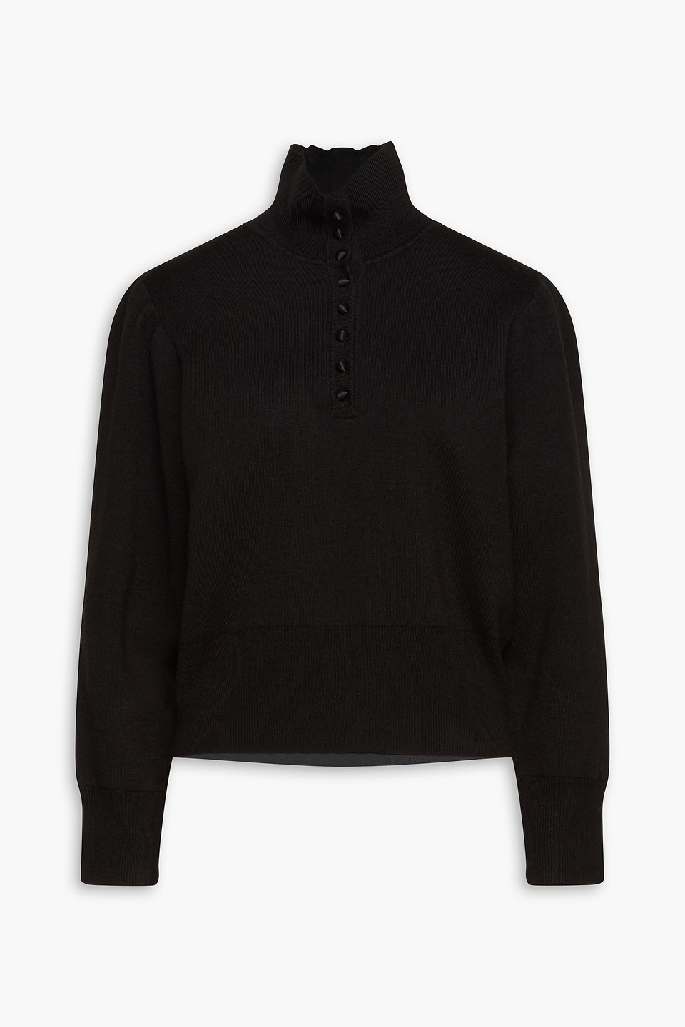 Sandro Romeo Gathered Ribbed-knit Turtleneck Top In Black