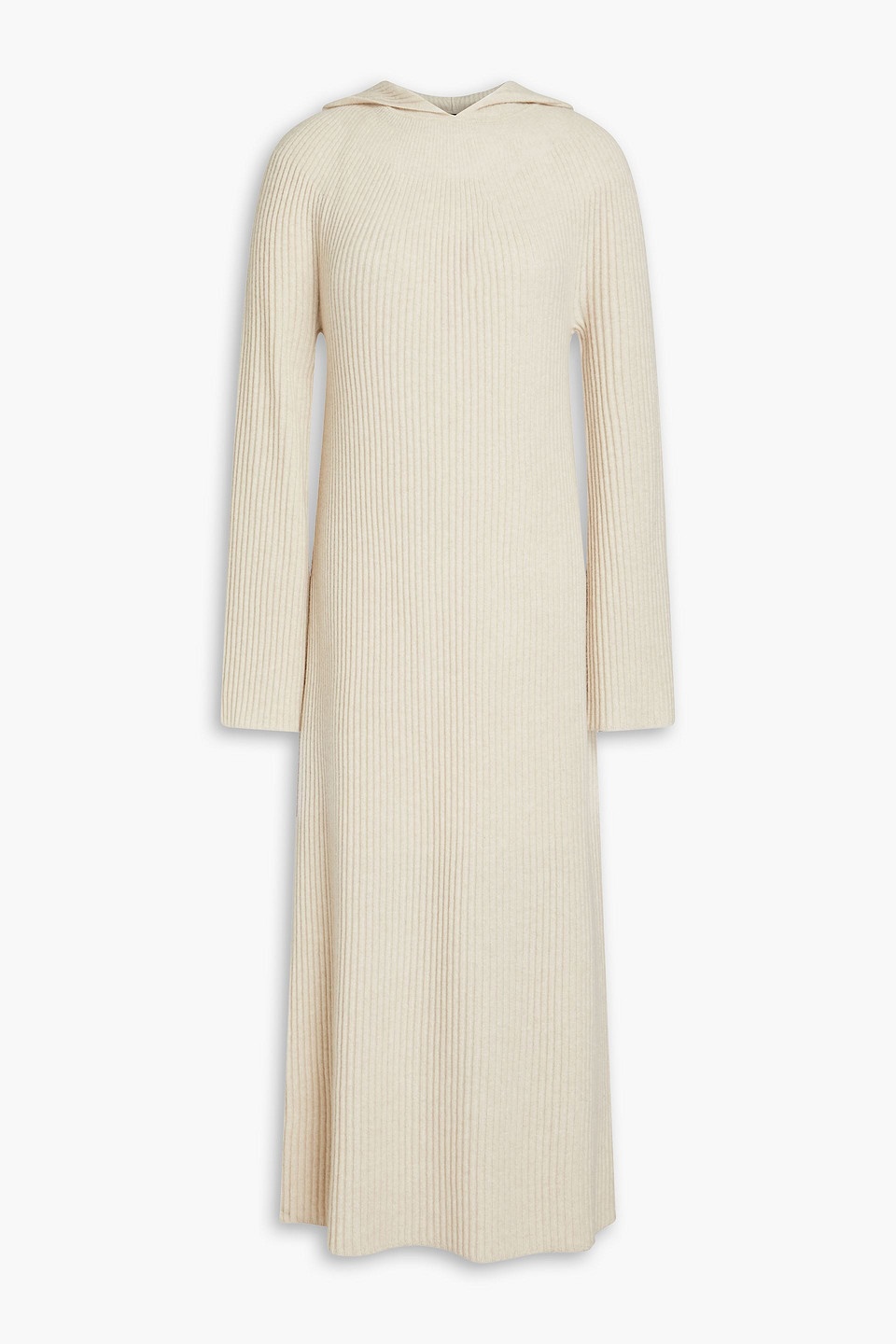 Theory Ribbed Wool And Cashmere-blend Hooded Midi Dress In Ecru