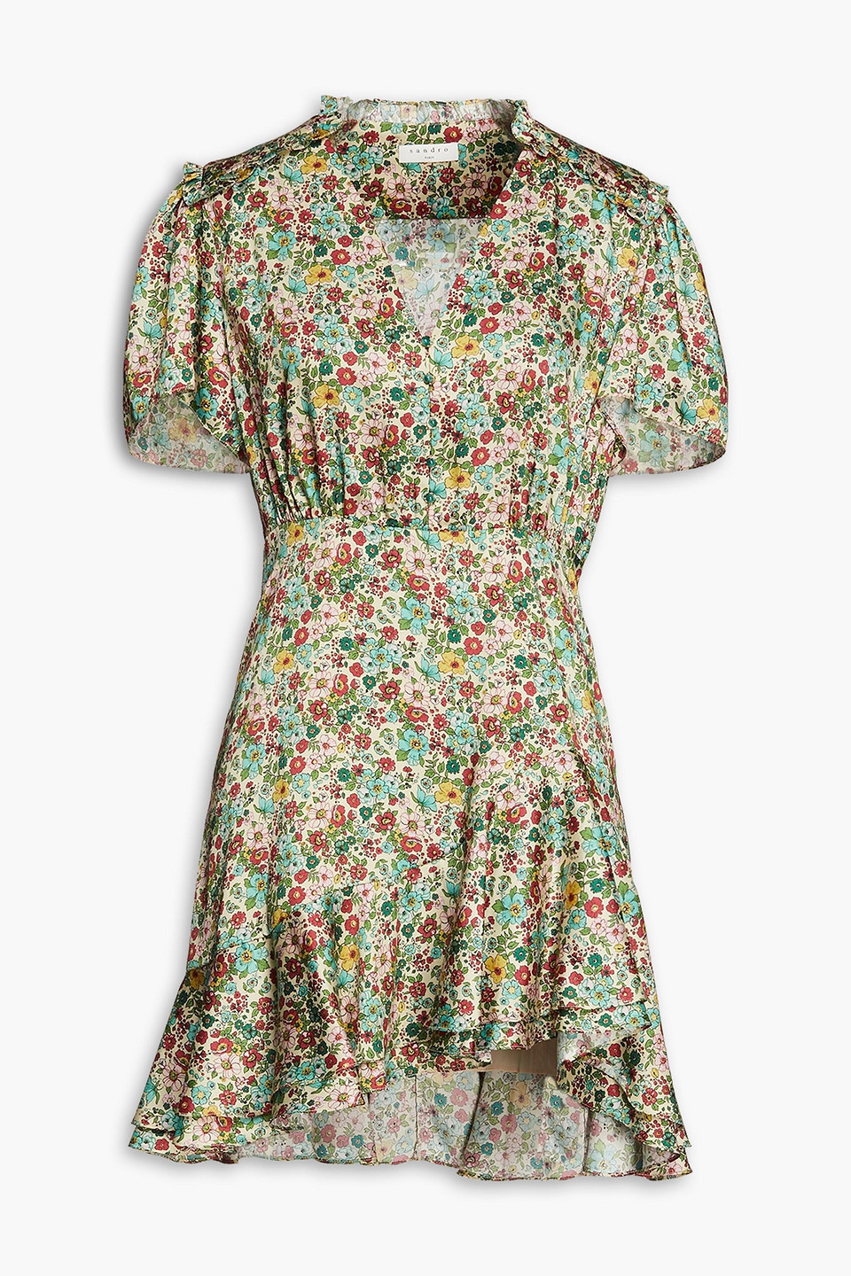 knee length dresses for ladies Laurine Floral Print Ruffled Short Dress Black