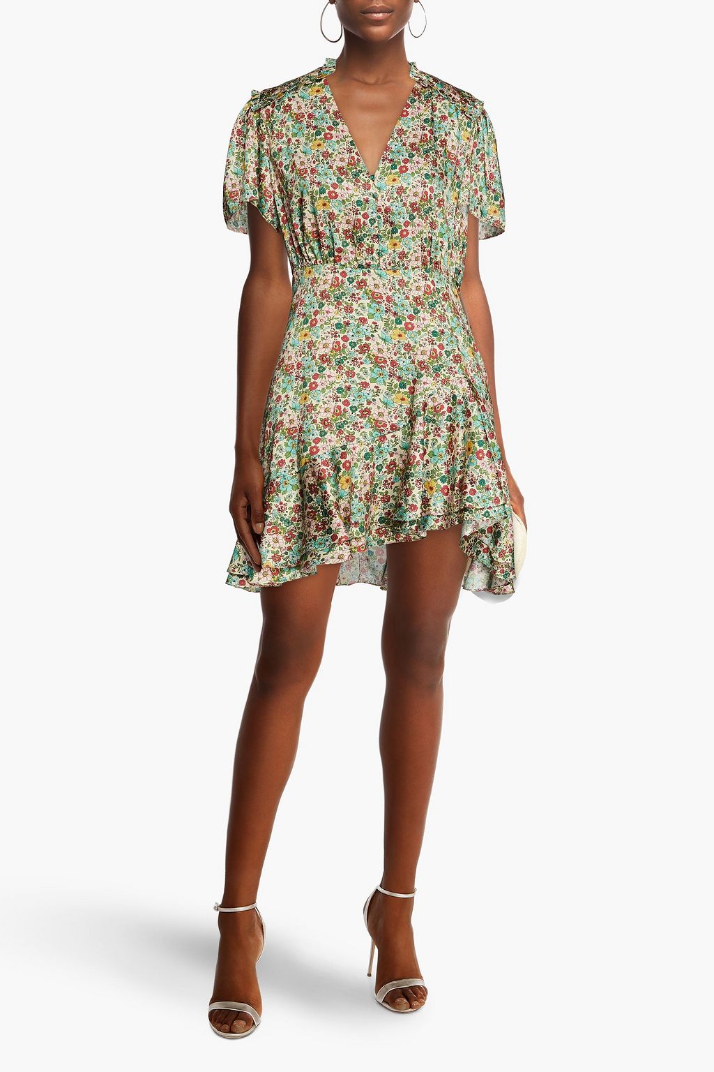 SANDRO Fee gathered floral-print satin-twill mini dress | THE OUTNET