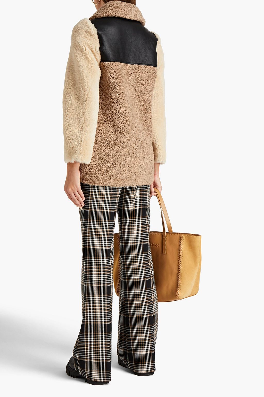 SANDRO Color-block shearling jacket