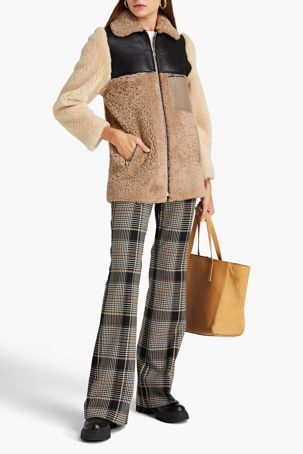 SANDRO Color-block shearling jacket