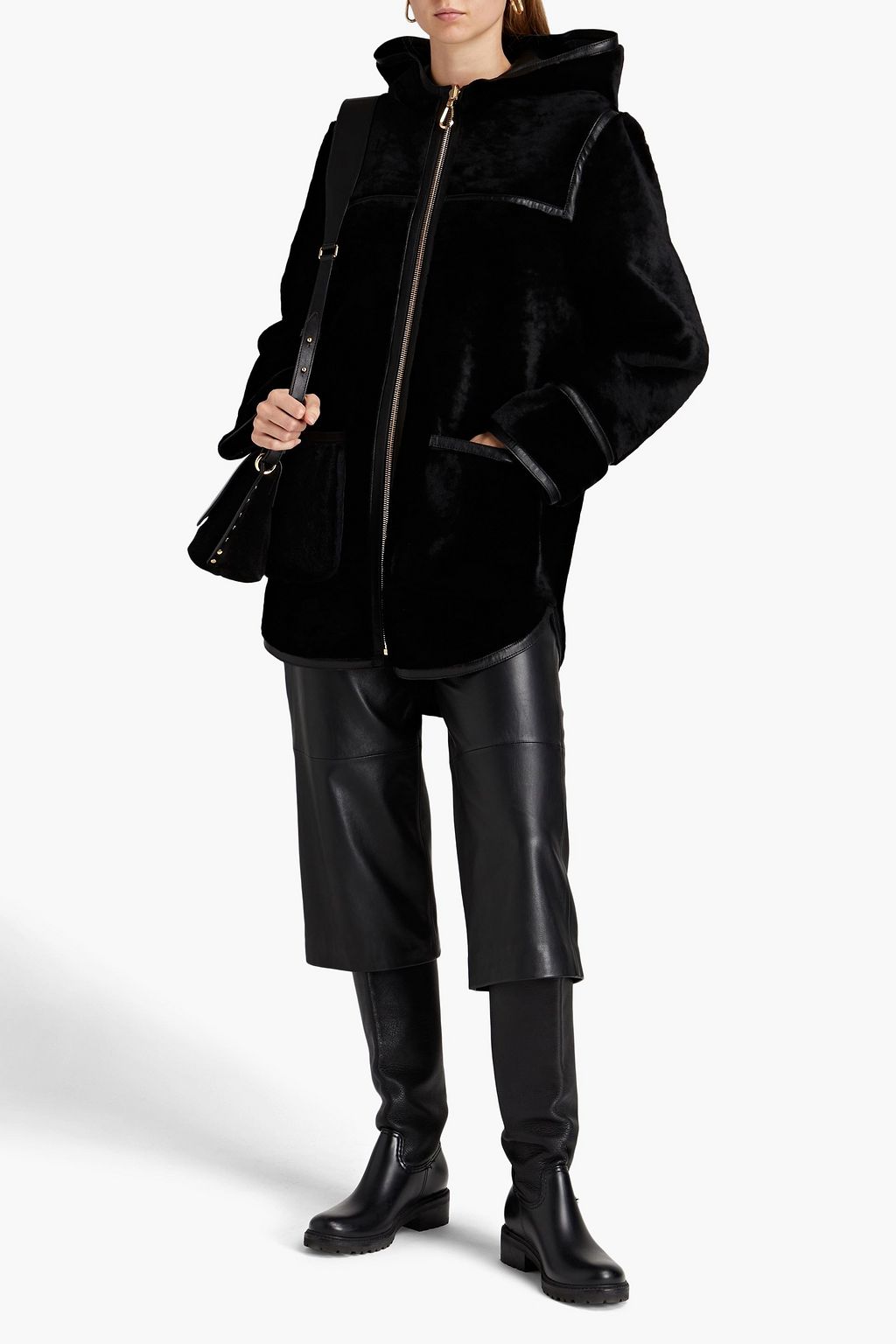 SANDRO Balila shearling hooded coat