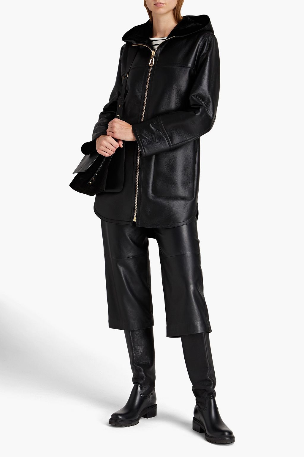 SANDRO Balila shearling hooded coat
