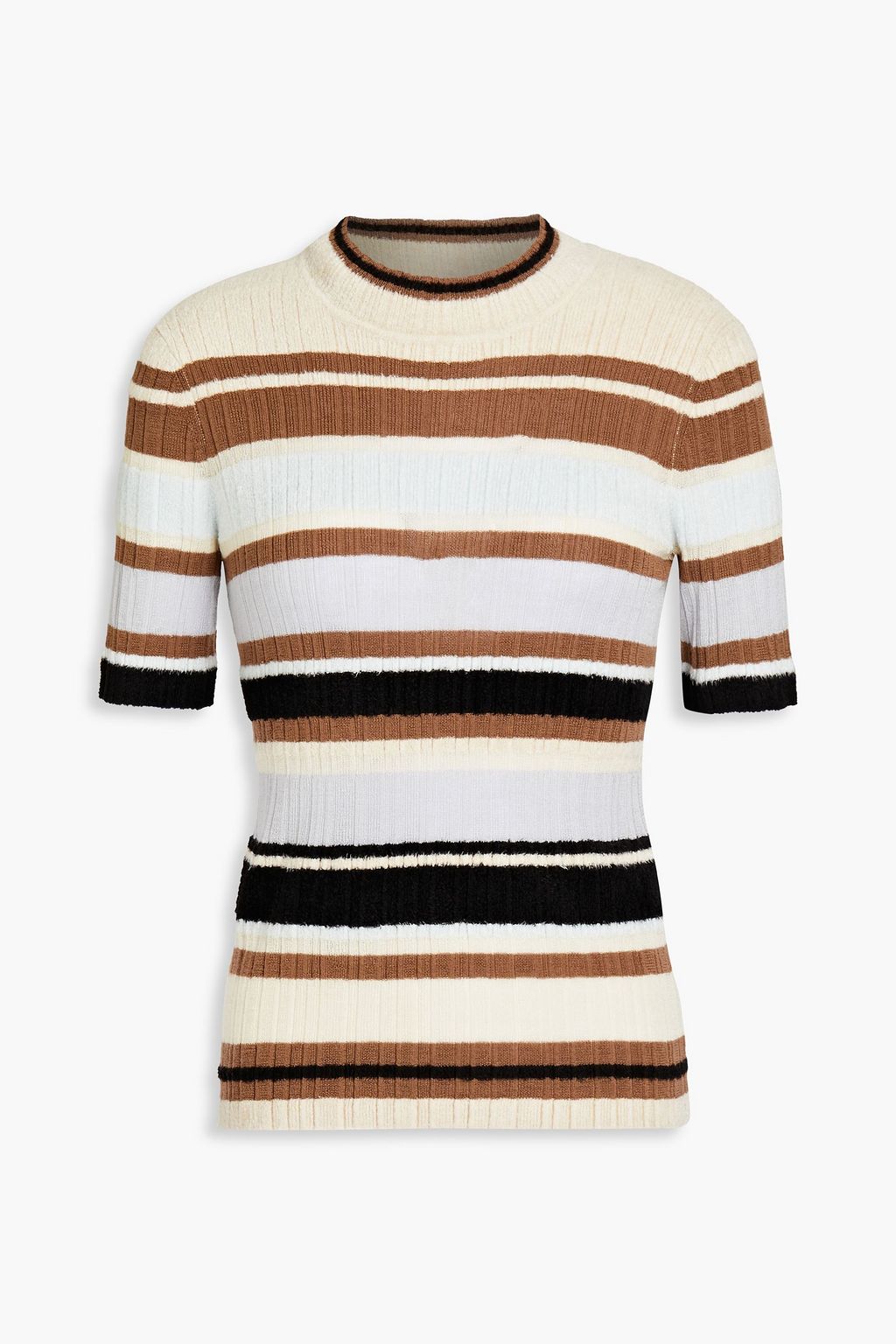 Striped chenille and ribbed knit sweater
