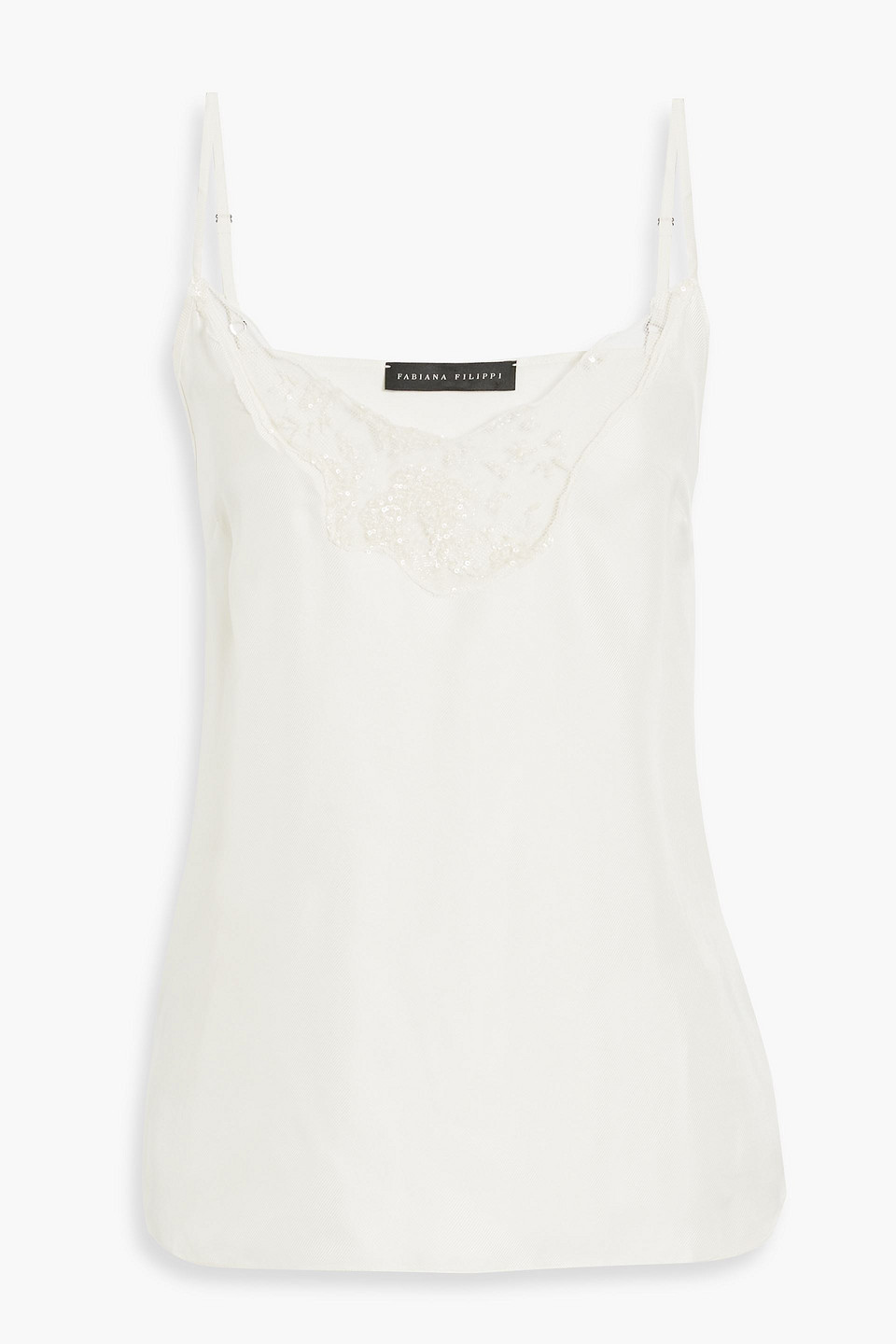 Fabiana Filippi Embellished Tulle-paneled Silk-twill Camisole In Ivory