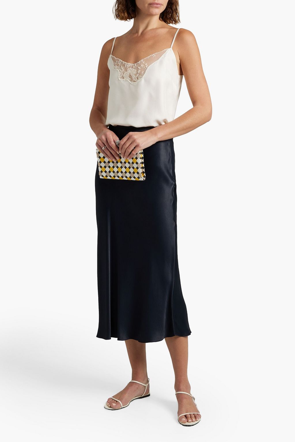 FABIANA FILIPPI Embellished tulle-paneled silk-twill camisole