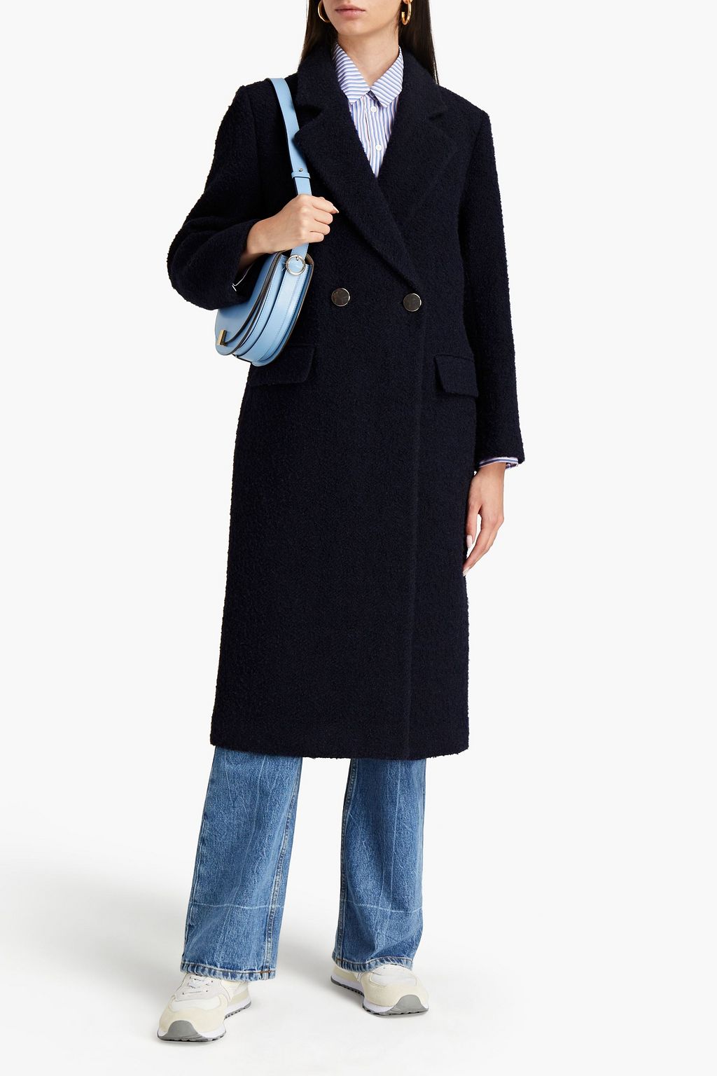 SANDRO Double-breasted bouclé-tweed coat