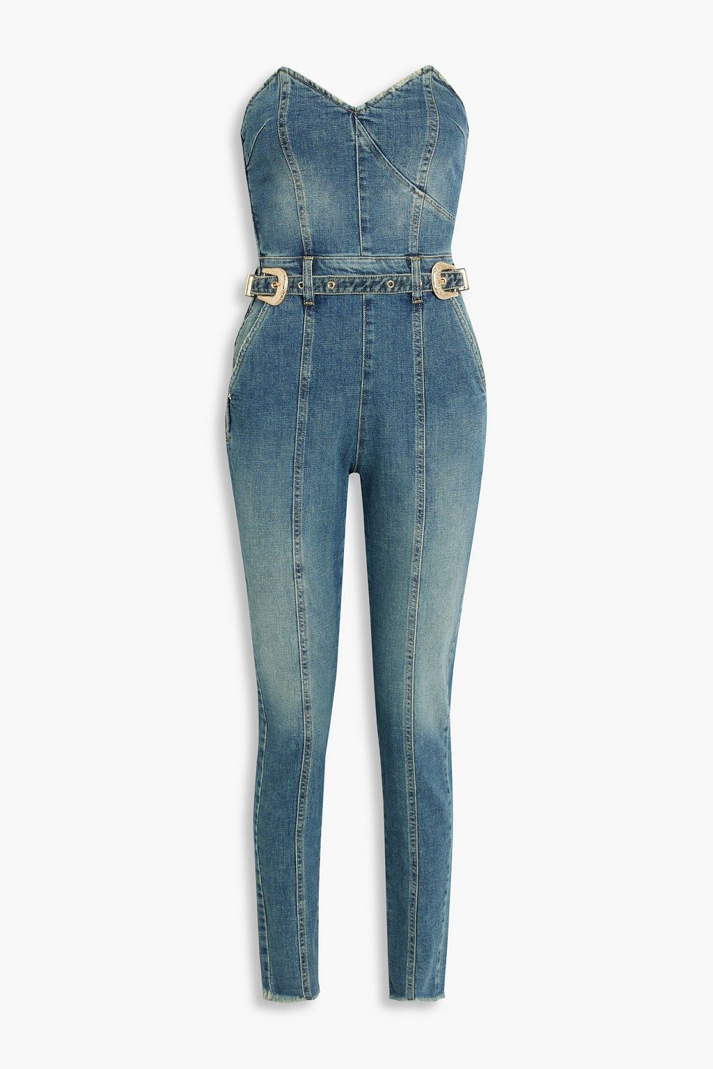 Dree strapless belted denim jumpsuit