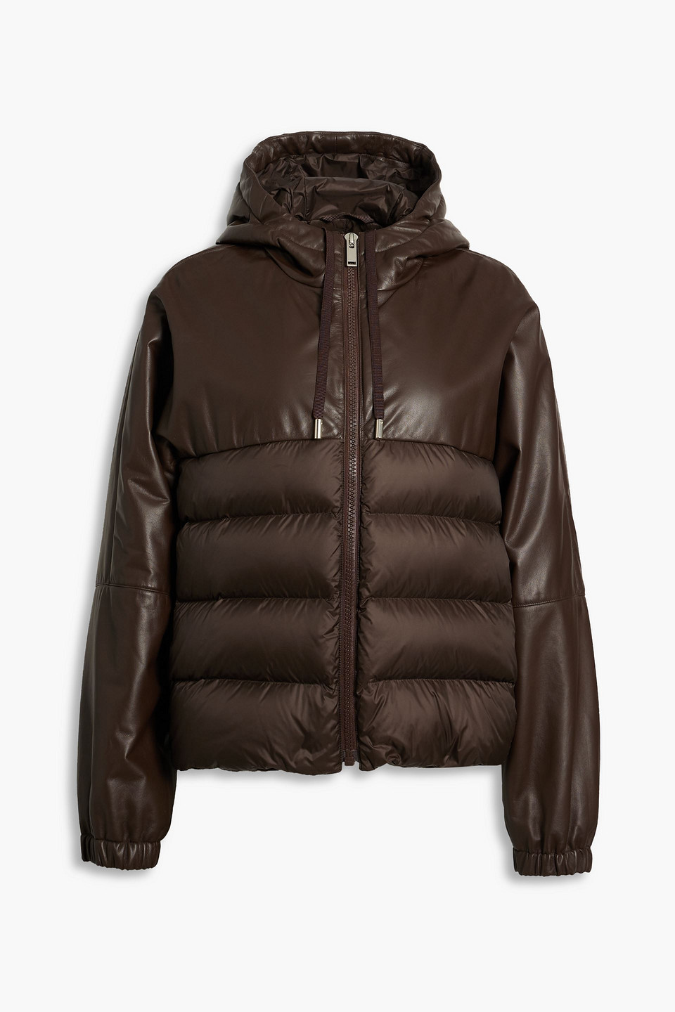 Zeynep Arcay Quilted Leather And Shell Hooded Down Jacket In Chocolate