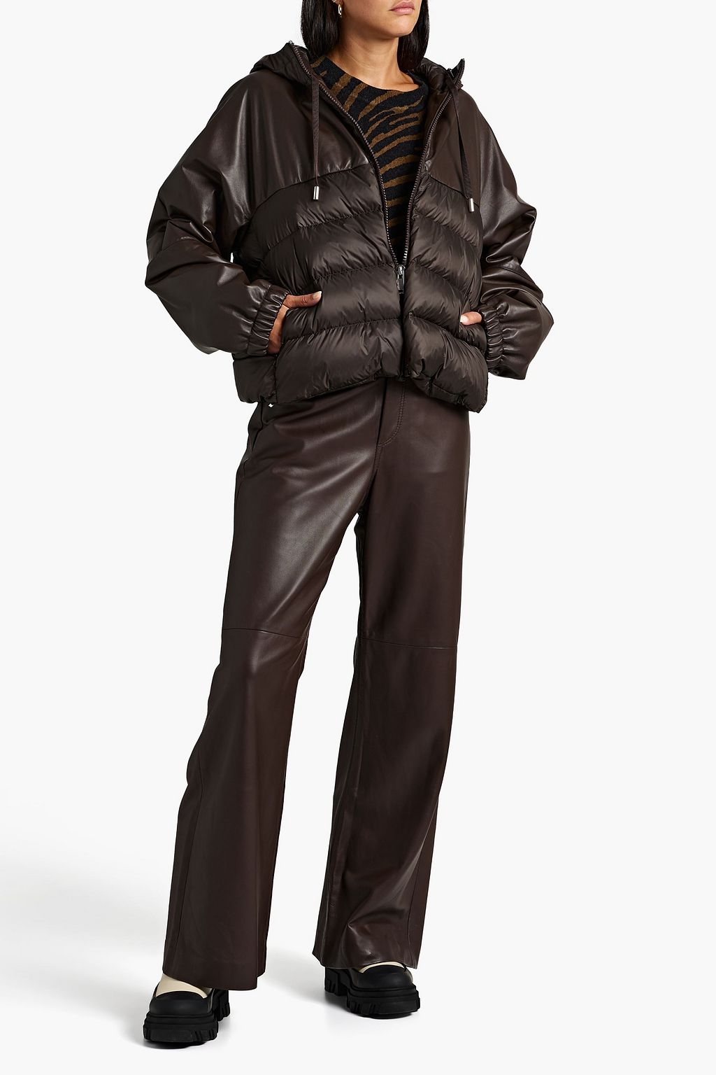 ZEYNEP ARCAY Quilted leather and shell hooded down jacket