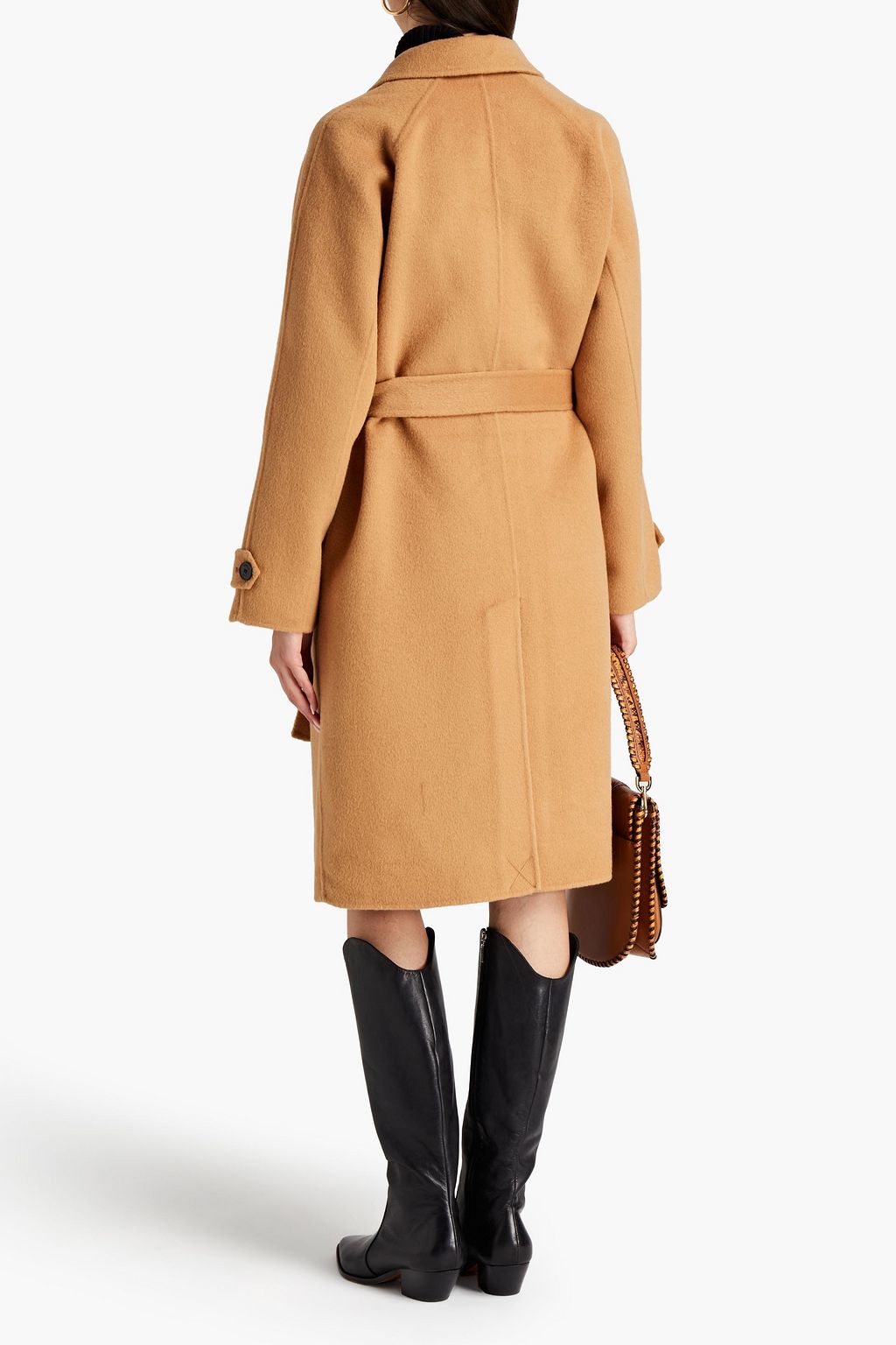SANDRO Fringed belted wool-felt coat