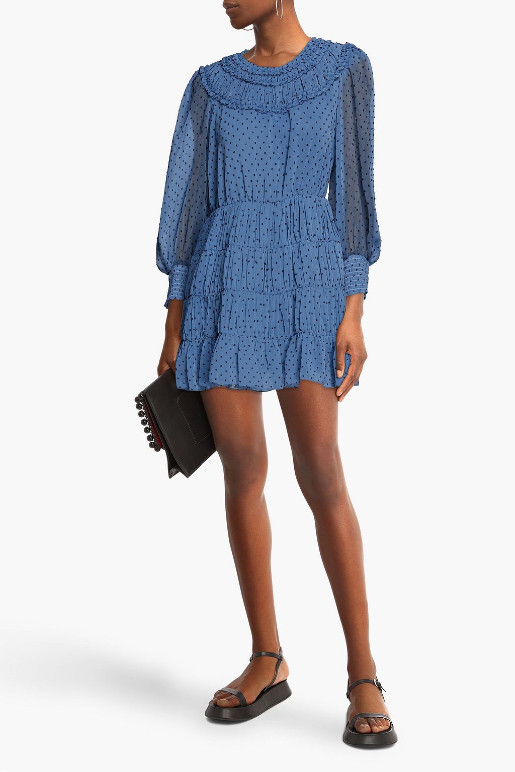 SANDRO Gathered fil coupé crepon mini dress